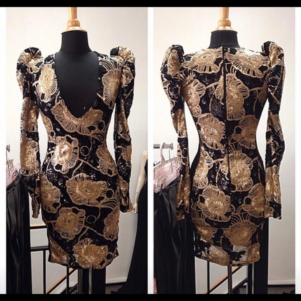 Beautiful gold and black rose see through dress